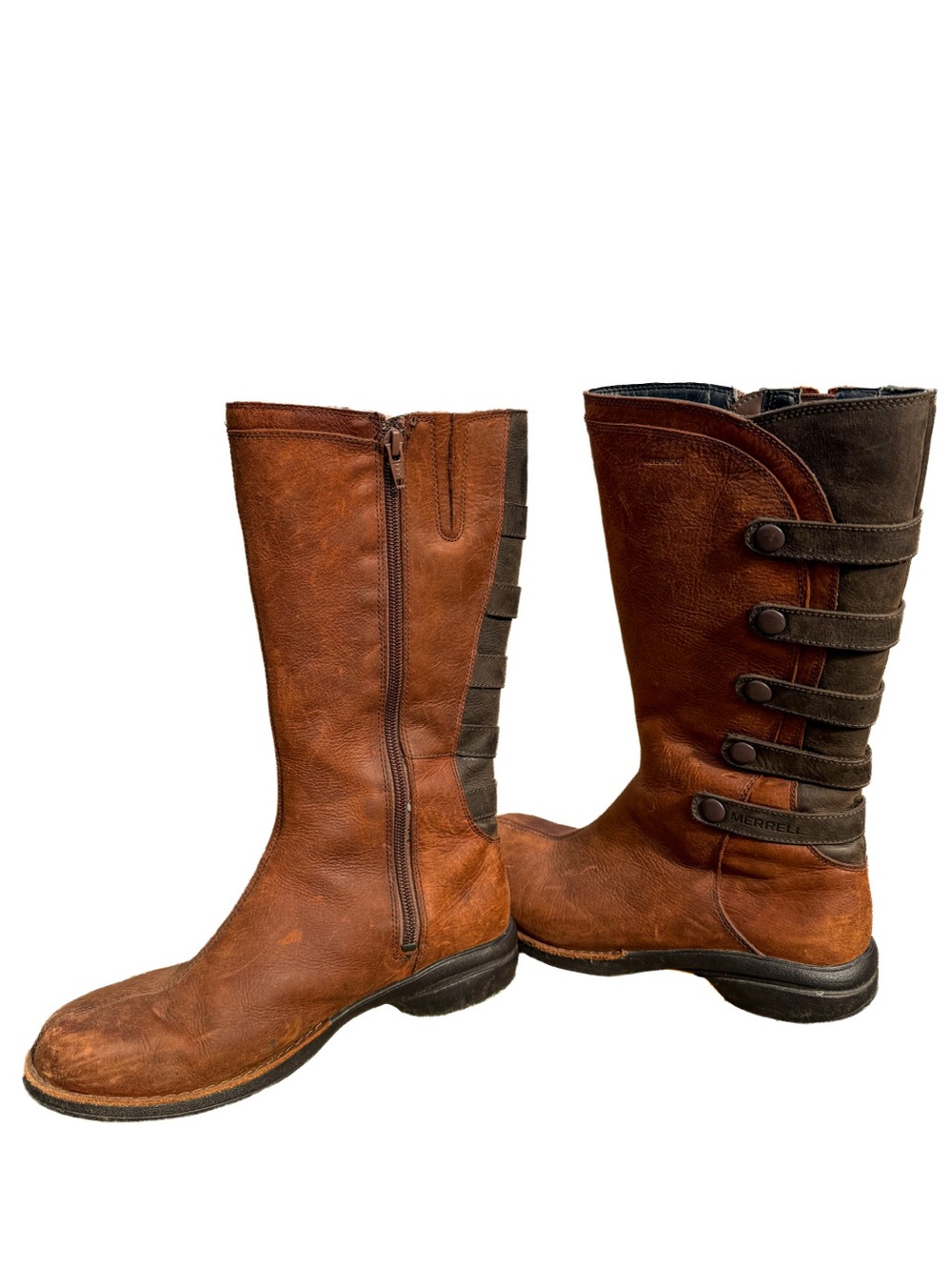 Merrell Tall Brown Leather Boots Size US 6 / EU 37 - AS IS Flaw Womens Outdoor - Picture 2 of 12